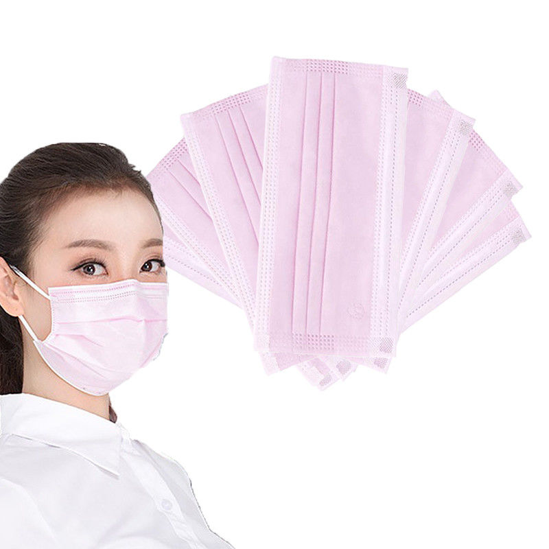 Earloop Disposable Face Mask Pink Color Wind / Sunlight Prevent Skin Friendly